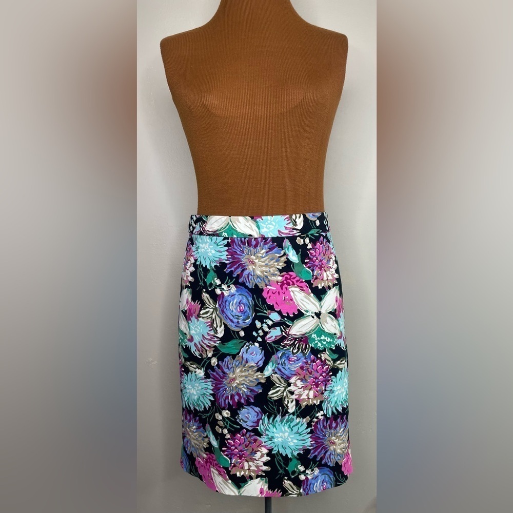 J Crew Skirt Floral Cotton Blend Pencil Skirt Size 4